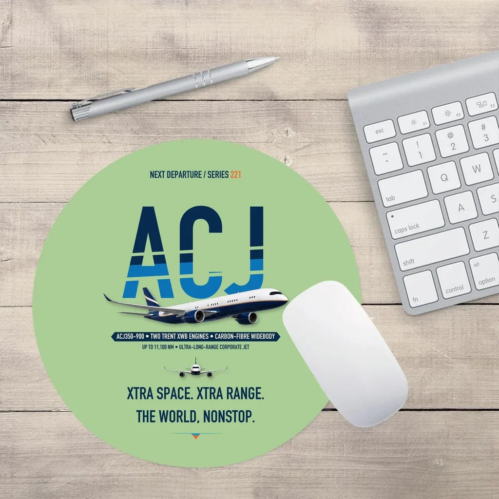 Airbus ACJ350 / exact ACJ350-900 design on light green round mouse pad