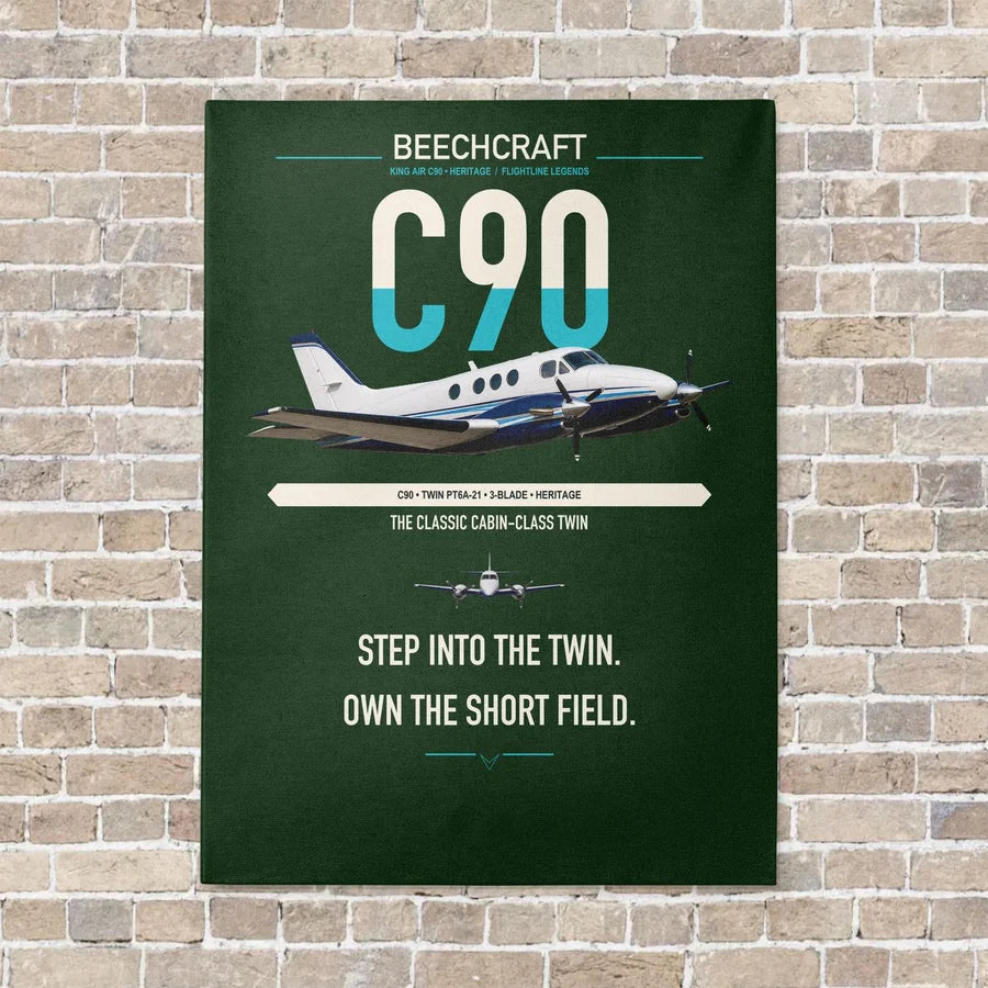Beechcraft King Air C90 vertical canvas print - no frame - dark green background