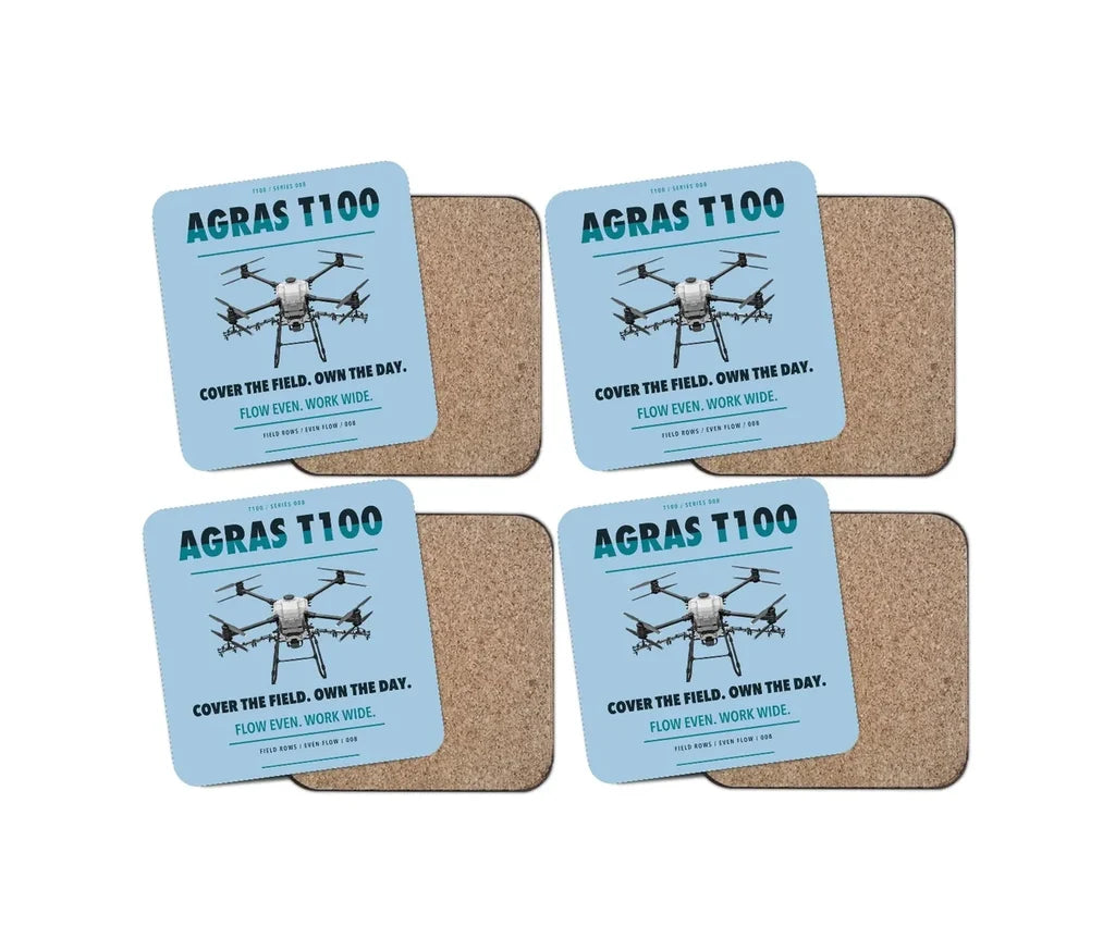 DJI Agras T100 design on light blue 4 pieces set coaster