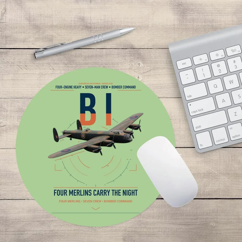 Avro Lancaster B I design on light green round mouse pad