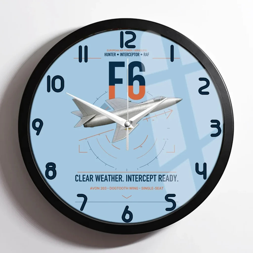 Hawker Hunter F6 design on light blue framed wall clock