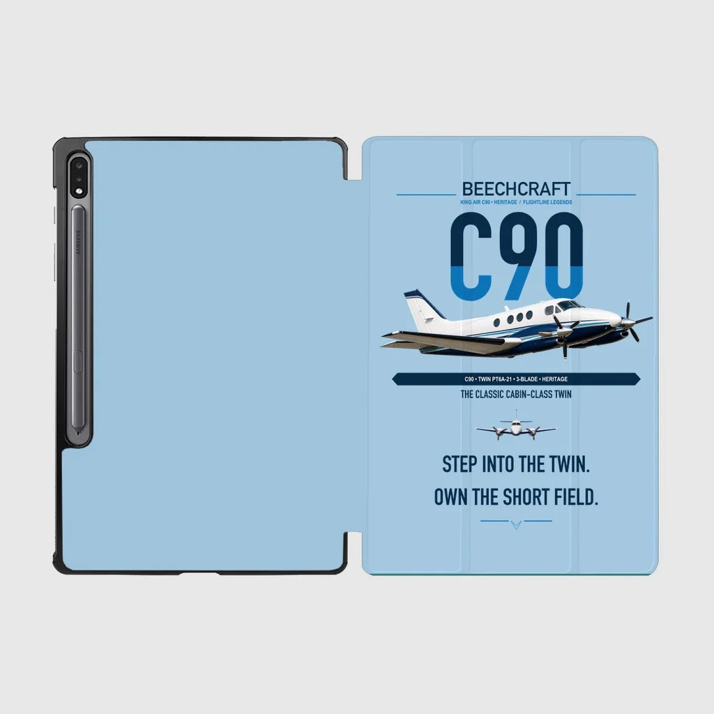 Beechcraft King Air C90 design on light blue samsung tablet tablet case