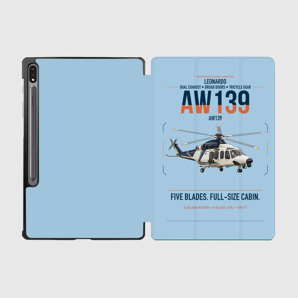 Leonardo AW139 design on light blue samsung tablet tablet case