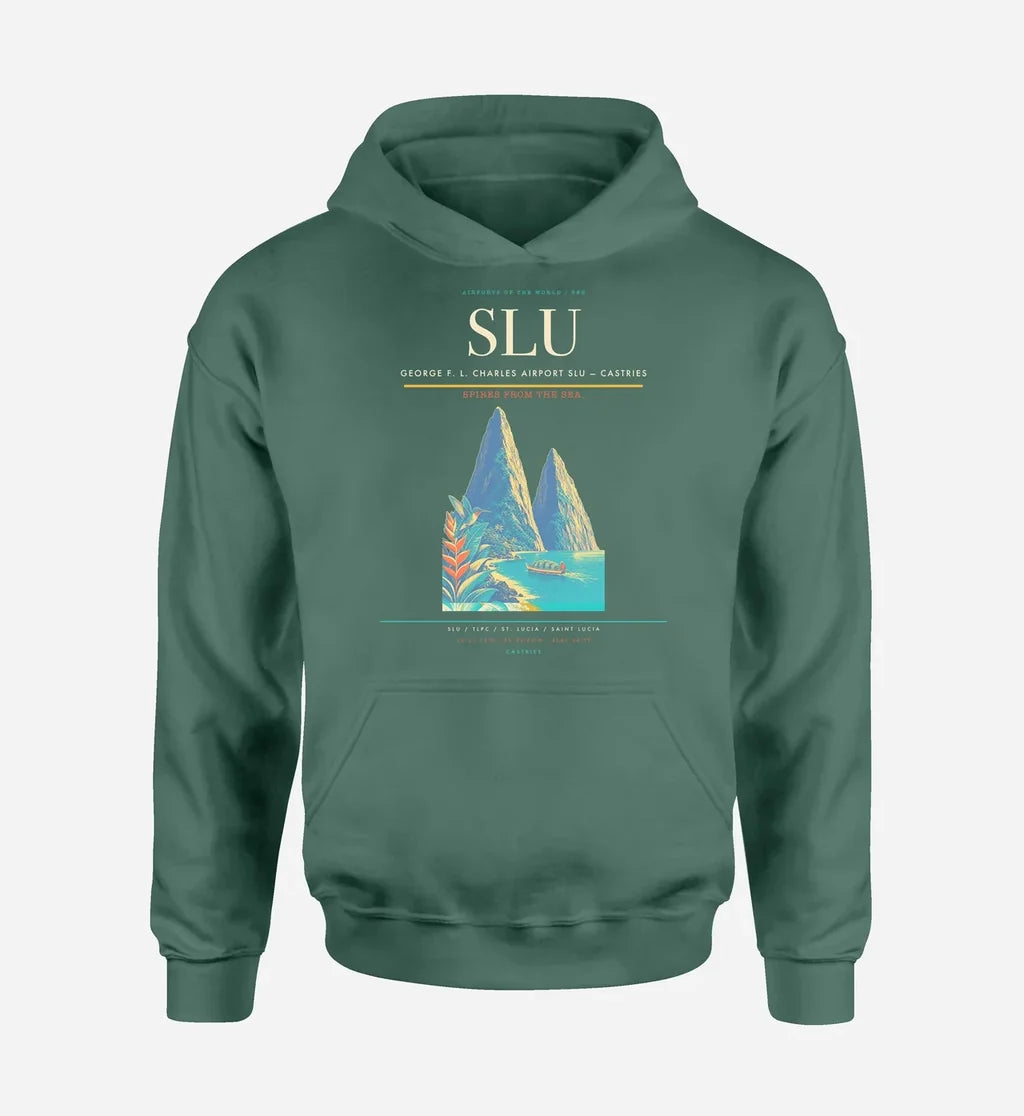 George F. L. Charles Airport (SLU) design on green hoodie single-side print
