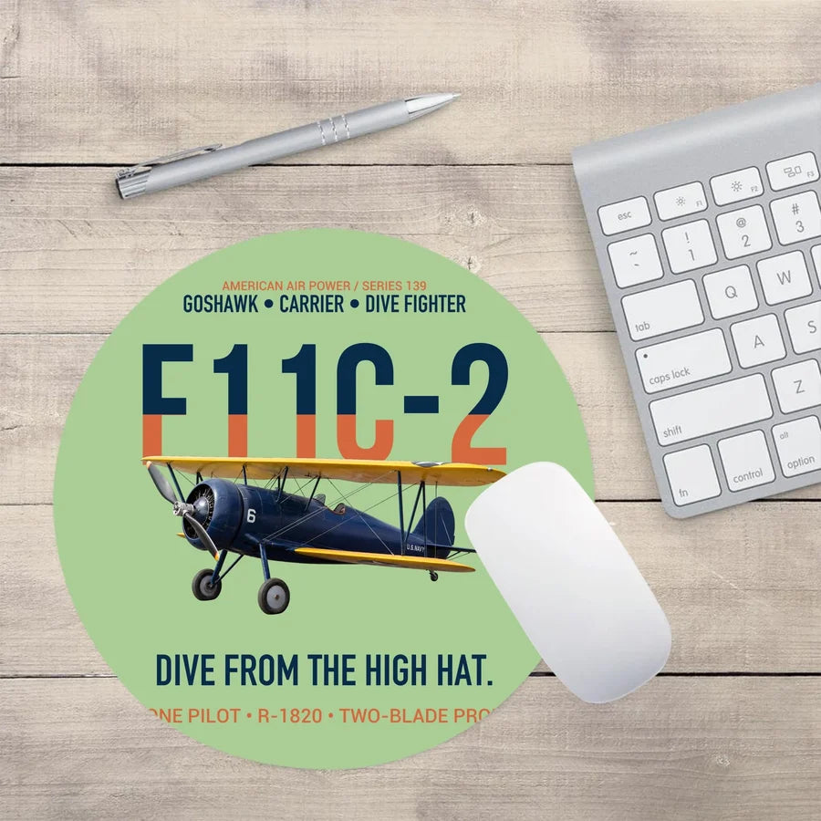 F11C-2 Goshawk Dive from the High Hat design on light green round mouse pad