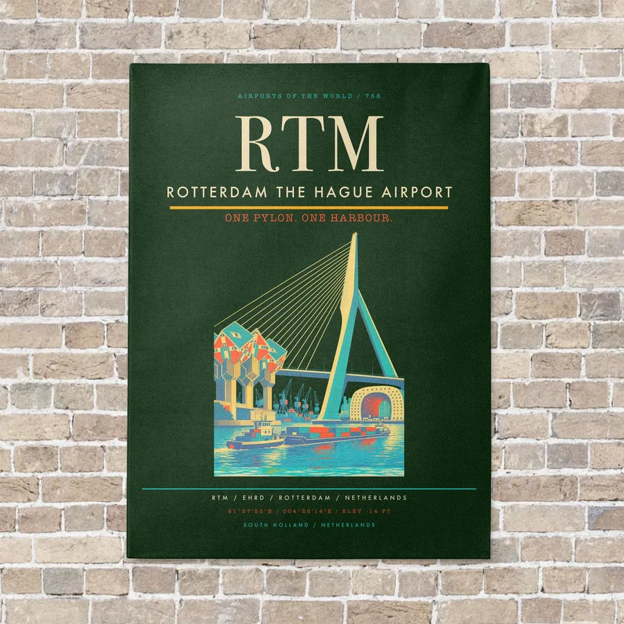 Rotterdam The Hague Airport RTM vertical canvas print - no frame - dark green background