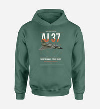 Thumbnail for Saab AJ 37 Viggen design on green double-side hoodie, single-side print