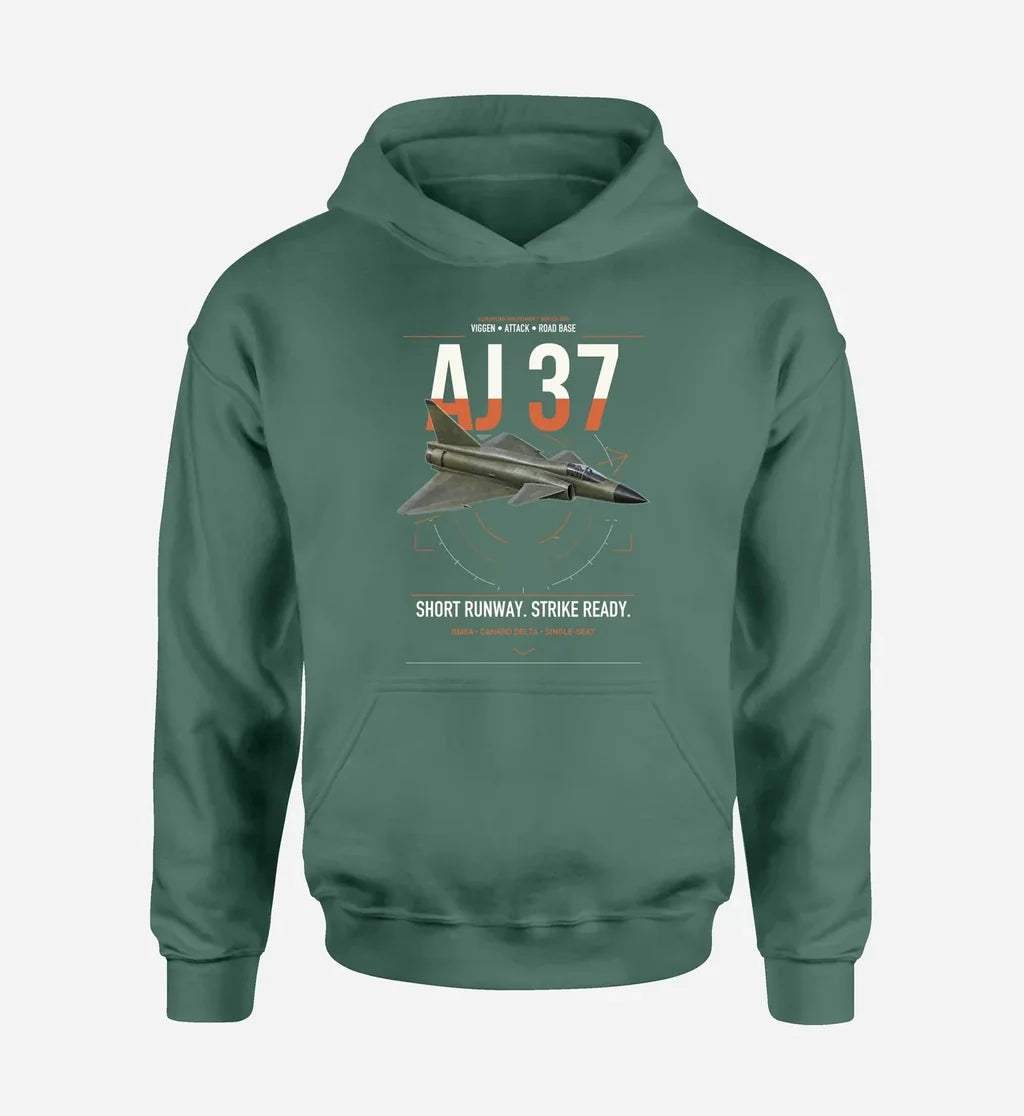 Saab AJ 37 Viggen design on green double-side hoodie, single-side print