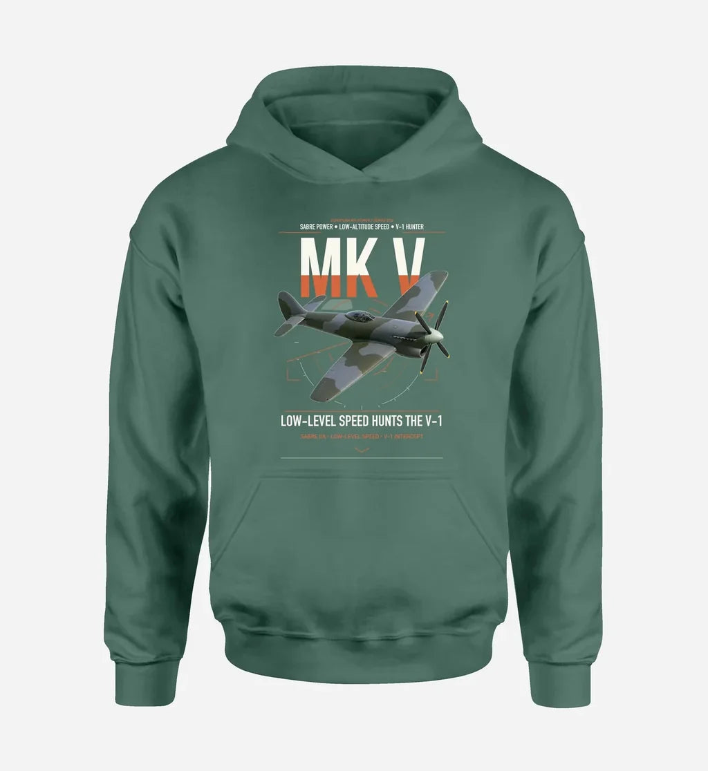 Hawker Tempest Mk V design on green double-side hoodie, single-side print