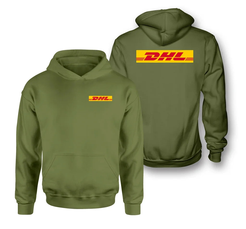 DHL Aviation logo on green army double side hoodie
