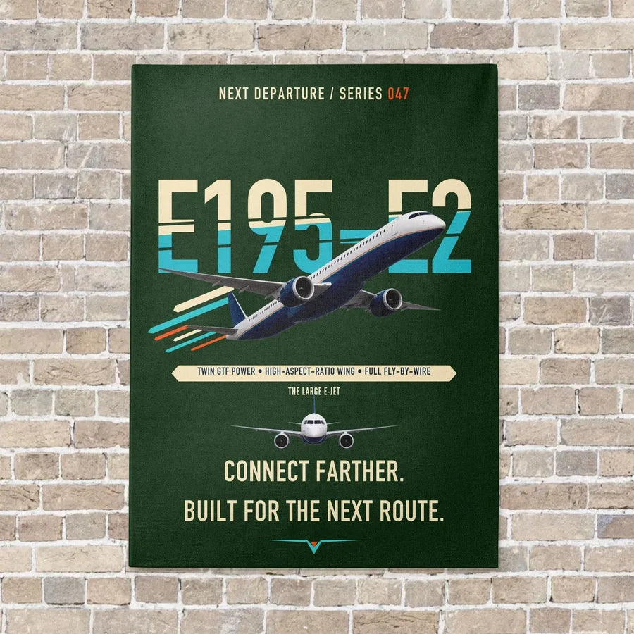 Embraer E195-E2 vertical canvas print - no frame - dark green background