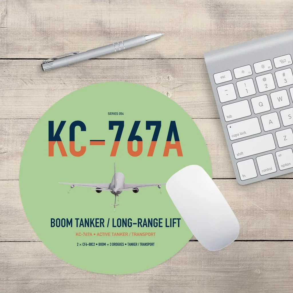 Boeing KC-767A design on light green round mouse pad
