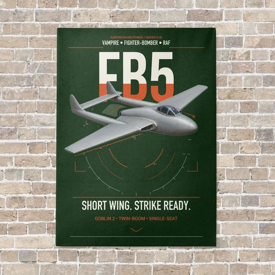 de Havilland Vampire FB5 vertical canvas print - no frame - dark green background