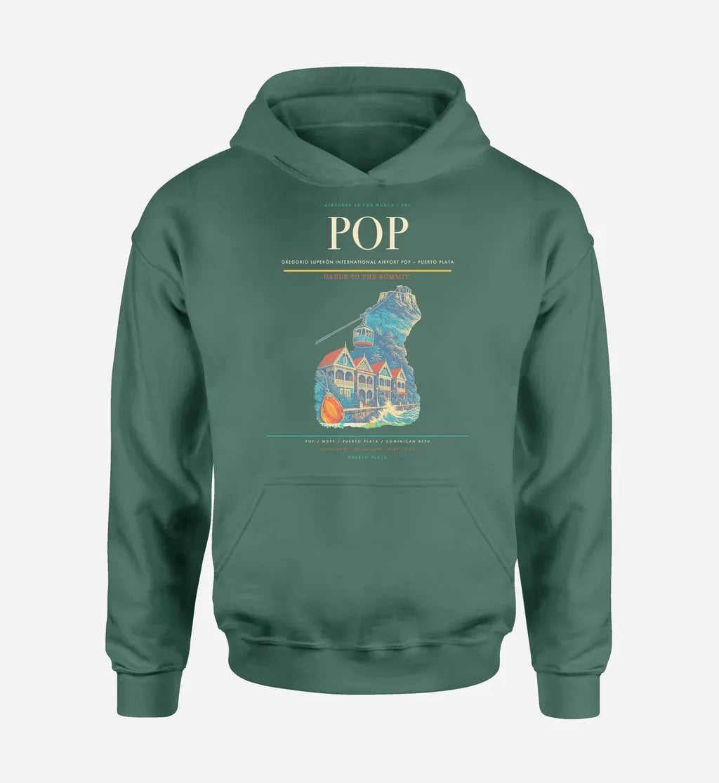 Gregorio Luperón International Airport (POP) design on green hoodie single-side print