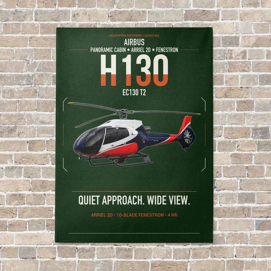 Airbus H130 vertical canvas print - no frame - dark green background