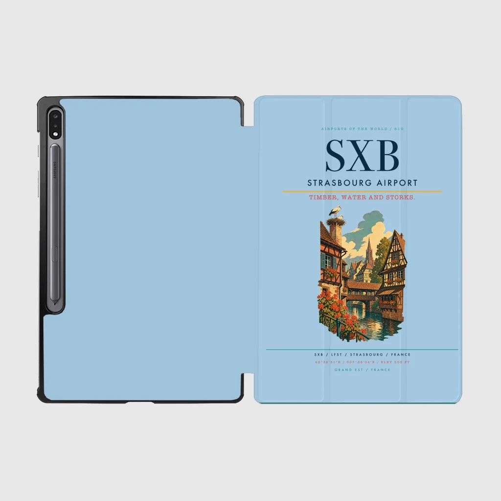 Strasbourg Airport (SXB) design on light blue samsung tablet tablet case