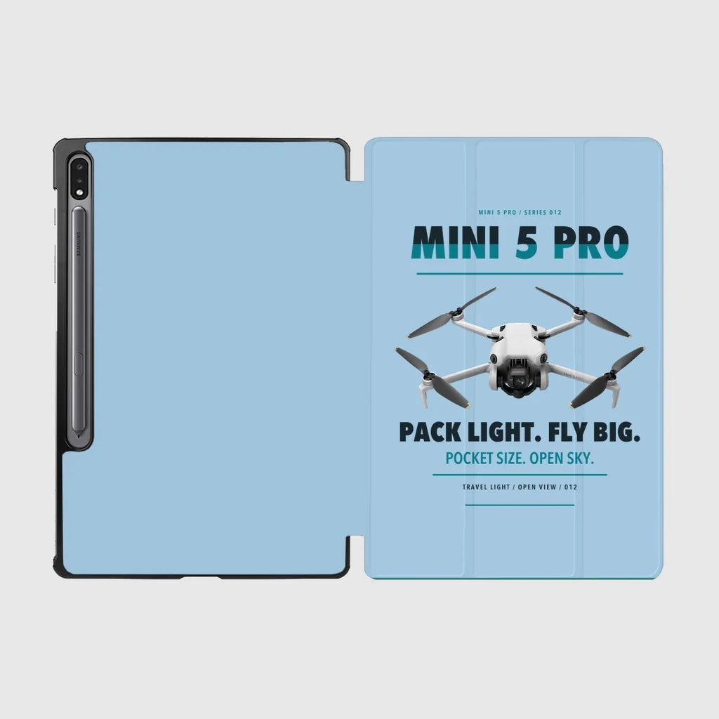 DJI Mini 5 Pro design on light blue samsung tablet tablet case