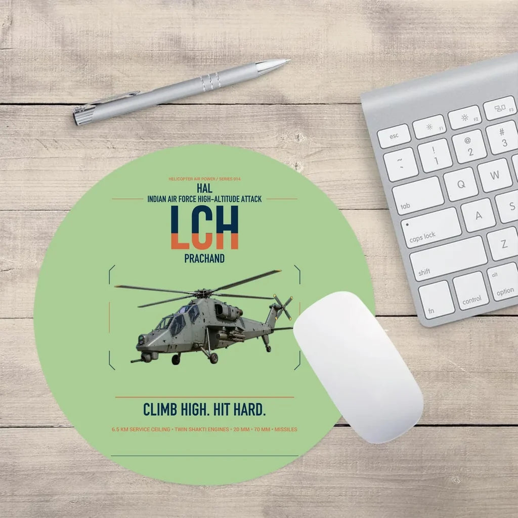 HAL LCH Prachand design on light green round mouse pad