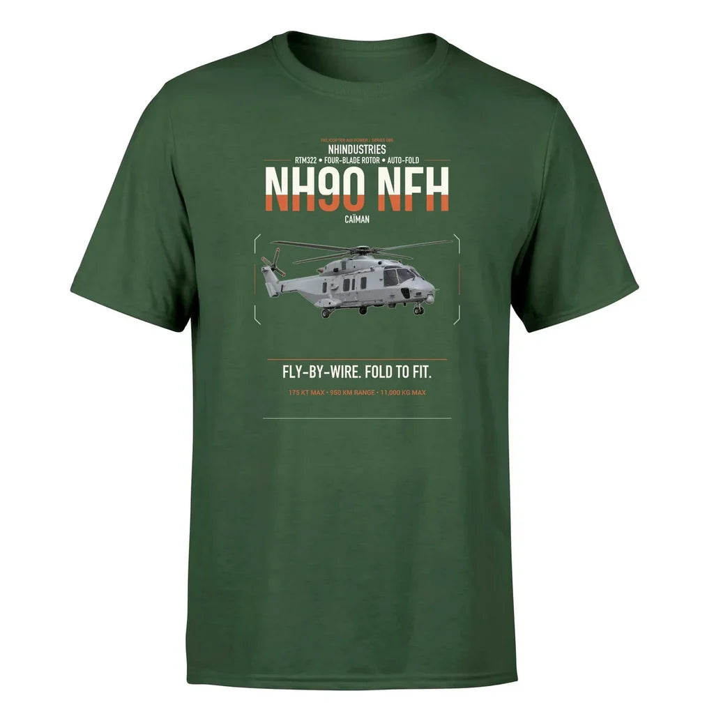 NHIndustries NH90 NFH Caïman design on dark green t-shirt, single-side print