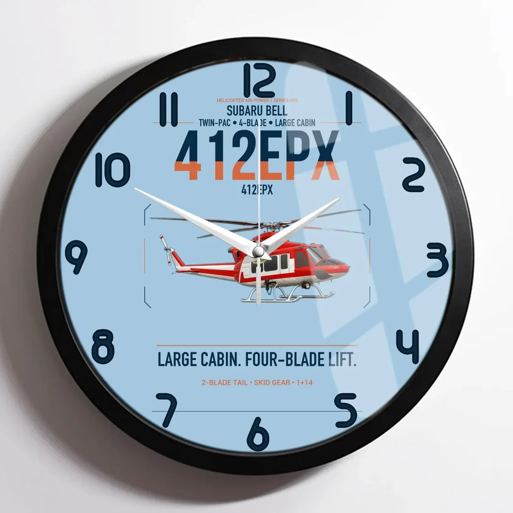 SUBARU Bell 412EPX design on light blue framed wall clock