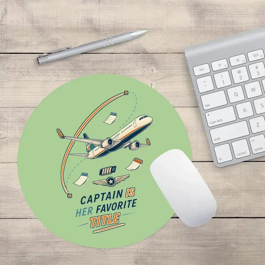 Captain Is Her Favorite Title design on light green round mouse pad