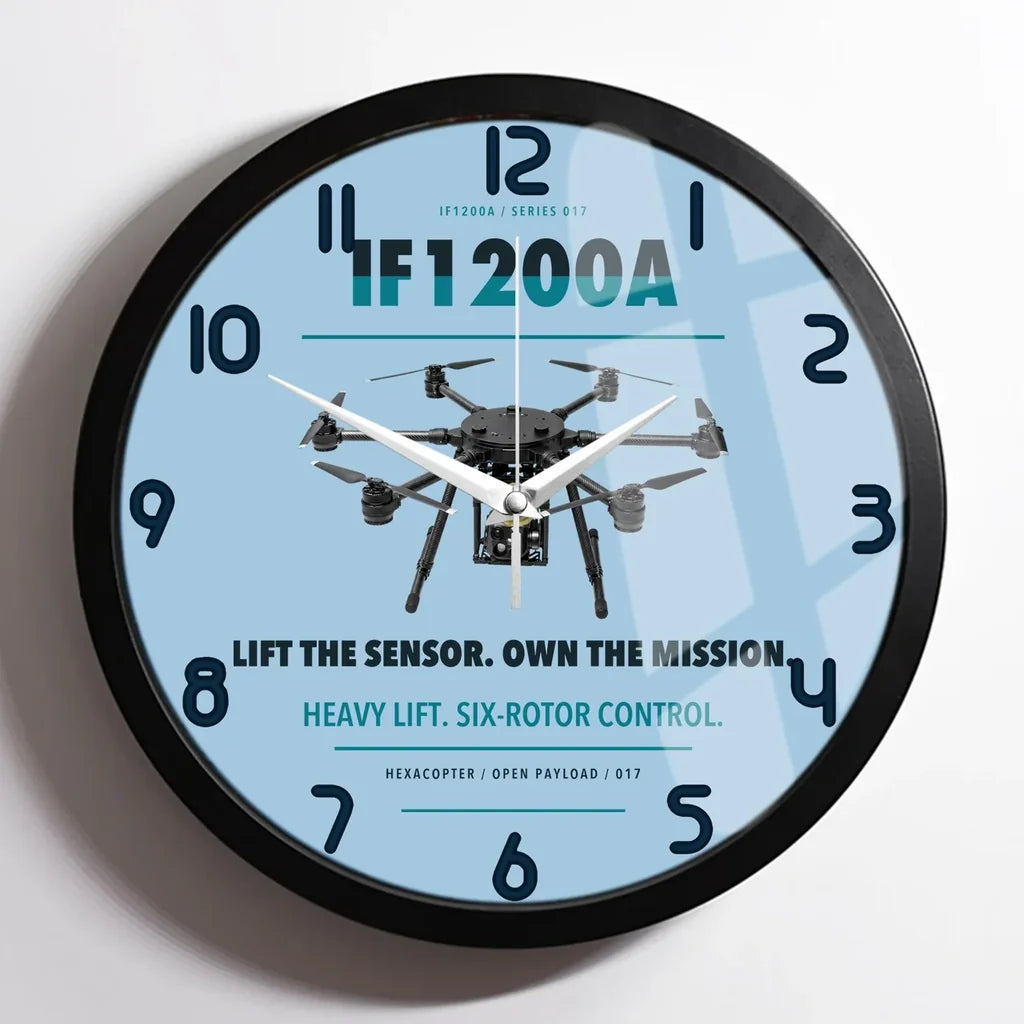 Inspired Flight IF1200A design on light blue framed wall clock