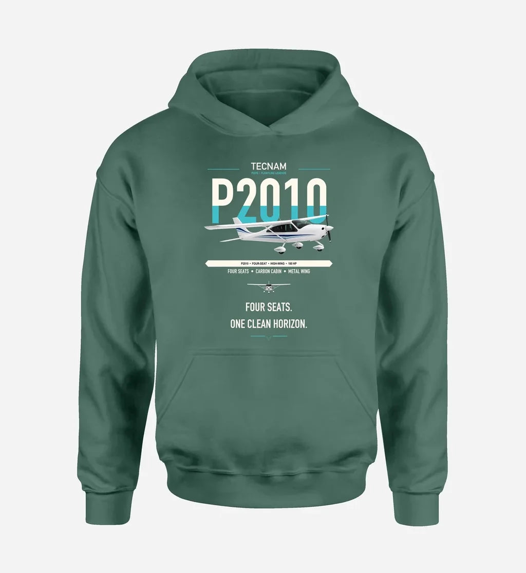 Tecnam P2010 design on green double-side hoodie, single-side print