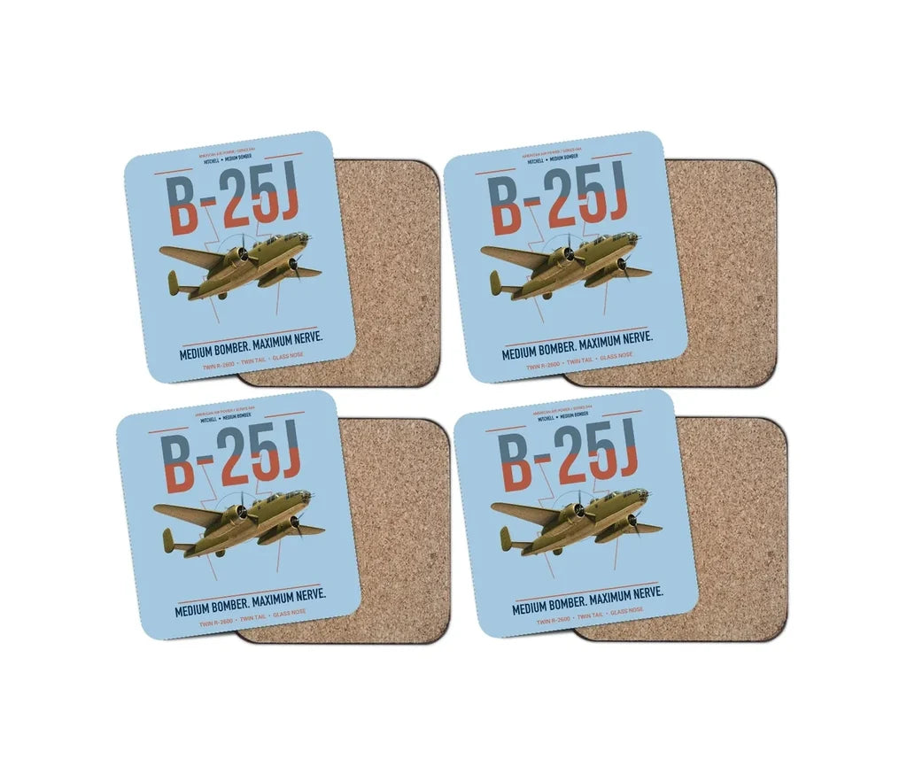 B-25J Mitchell design on light blue 4 pieces set coaster