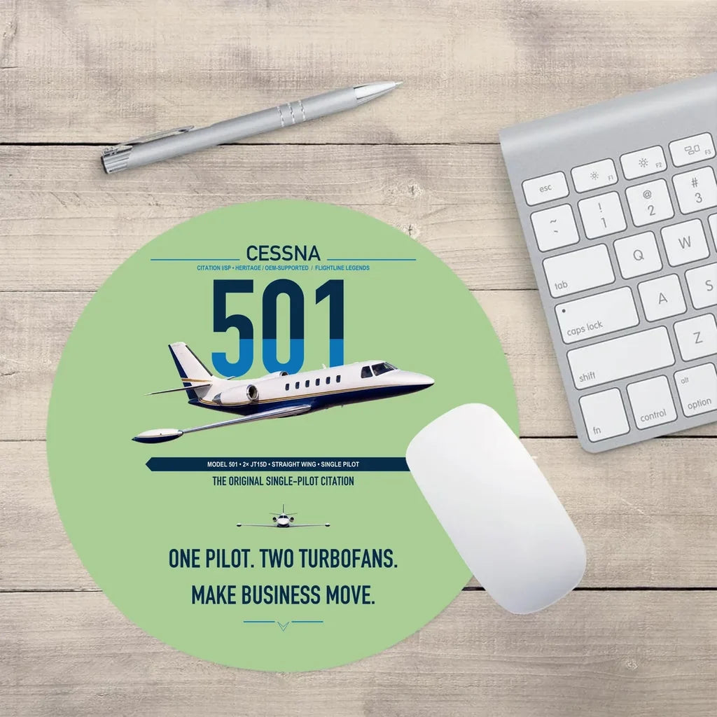 Cessna 501 Citation I SP design on light green round mouse pad