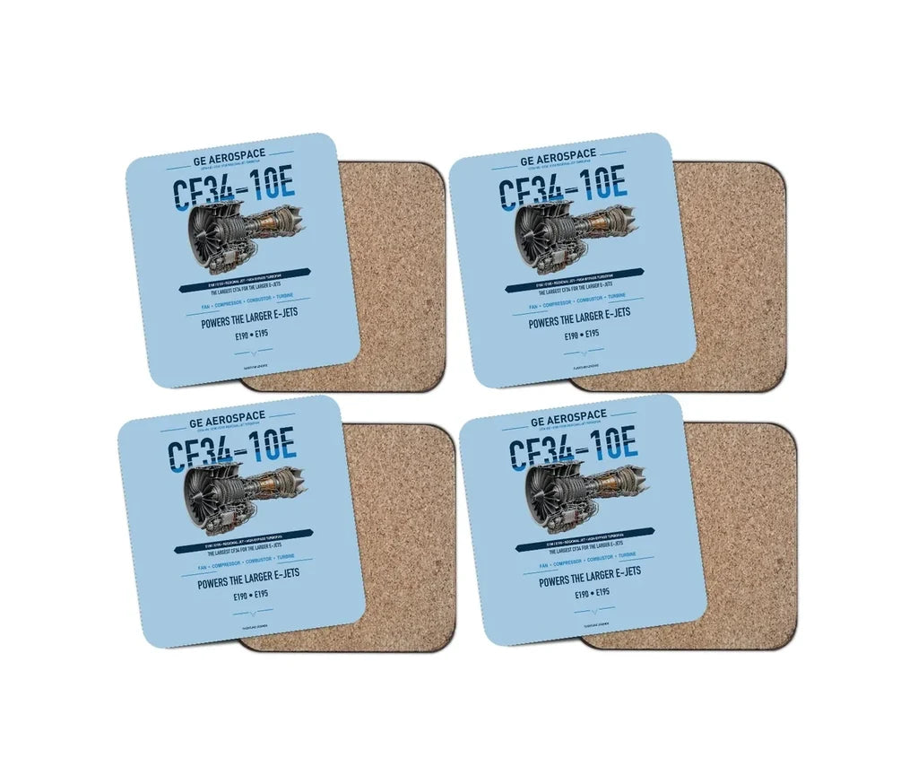 CF34-10E design on light blue 4 pieces set coaster