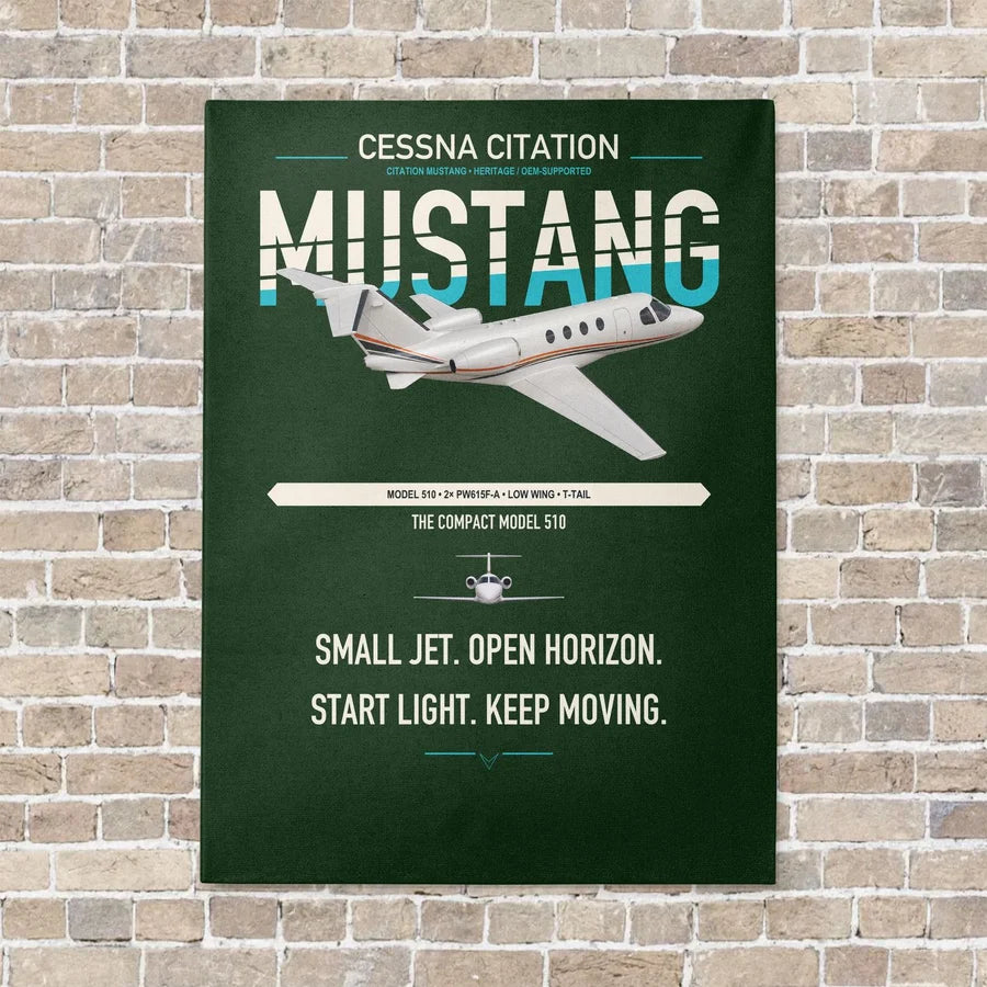 Cessna Citation Mustang vertical canvas print - no frame - dark green background