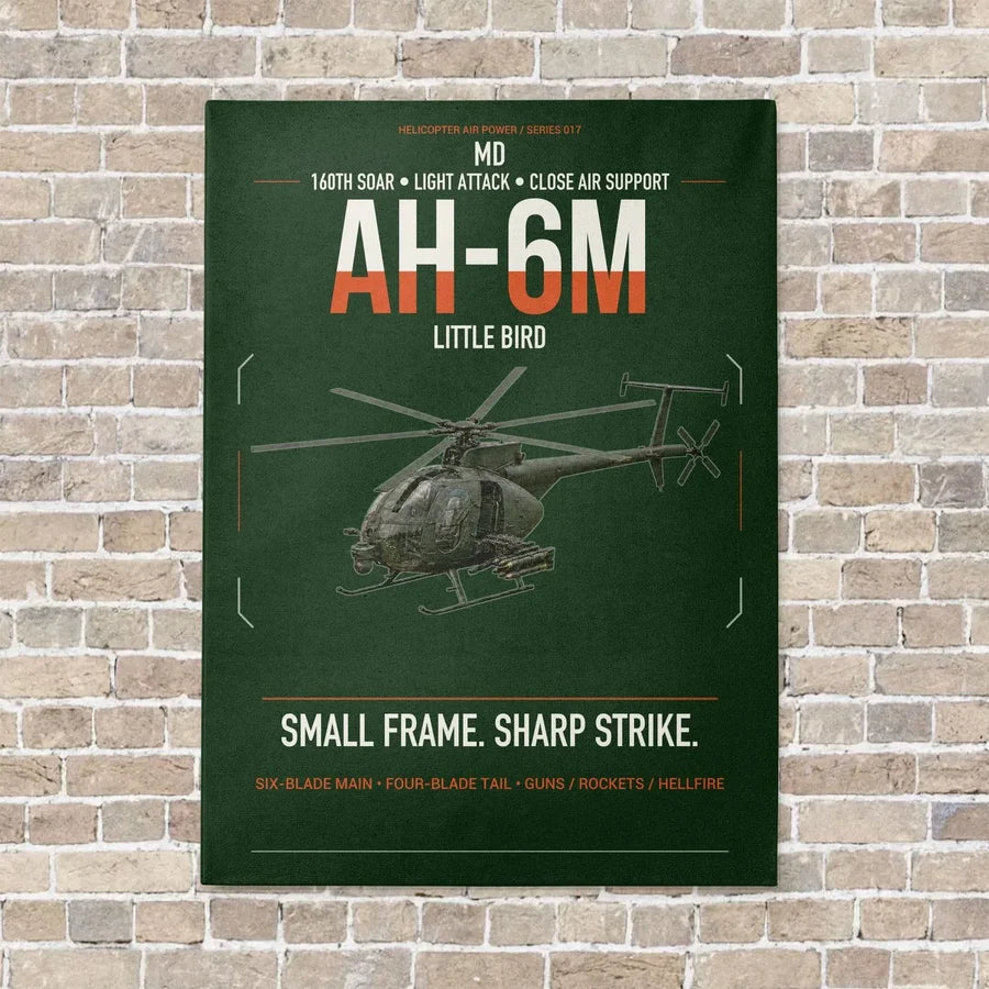 MD AH-6M Little Bird vertical canvas print - no frame - dark green background
