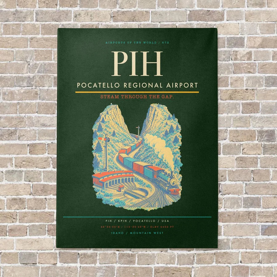 Pocatello Regional Airport PIH vertical canvas print - no frame - dark green background