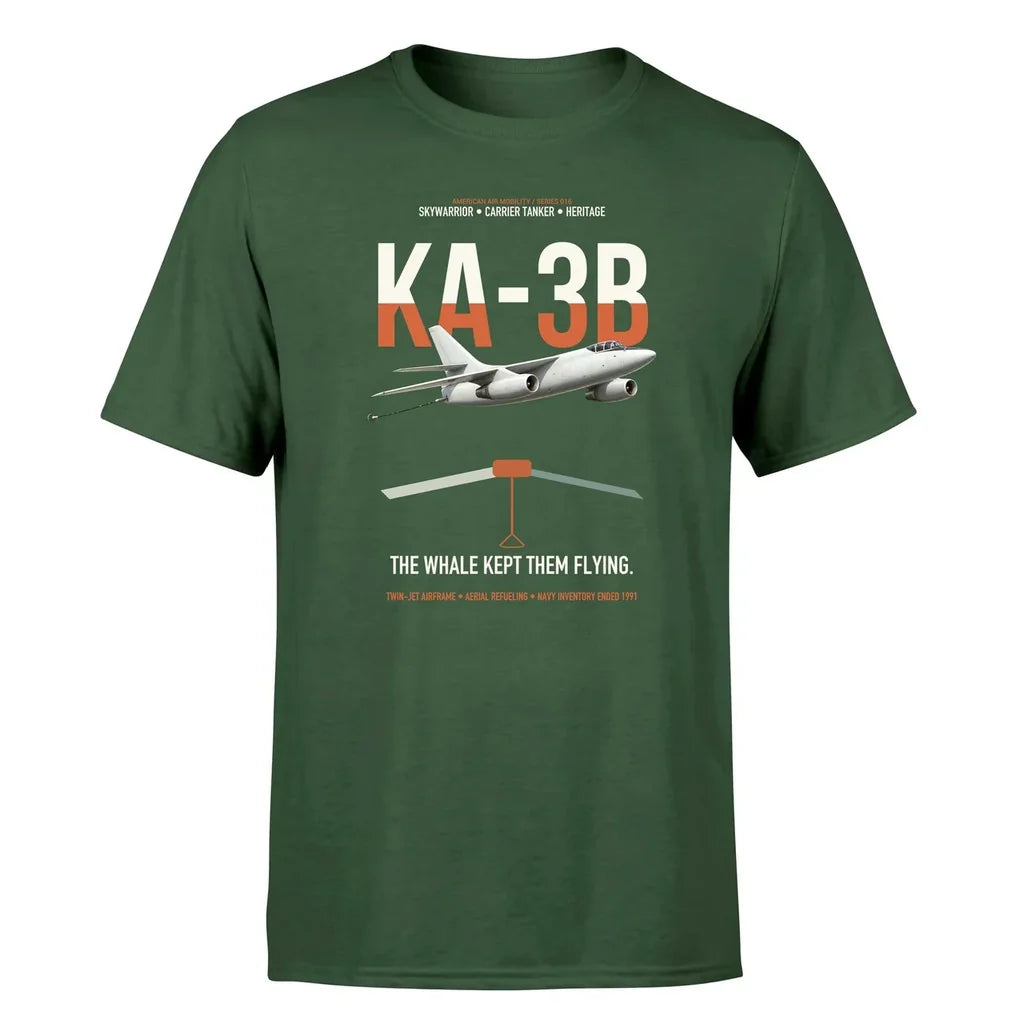 KA-3B Skywarrior design on dark green double-side t-shirt, single-side print