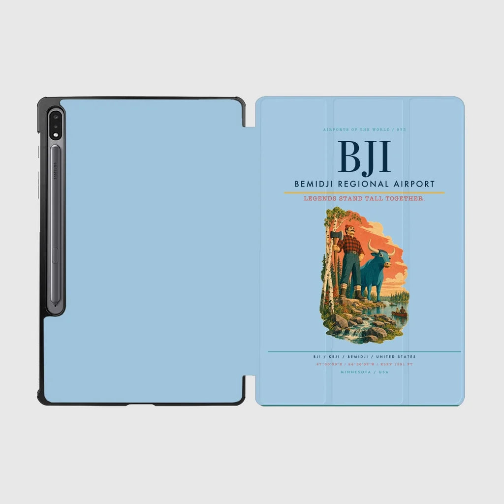 Bemidji Regional Airport (BJI) design on light blue samsung tablet tablet case