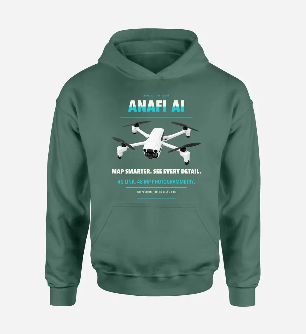 Parrot ANAFI Ai design on green hoodie single side