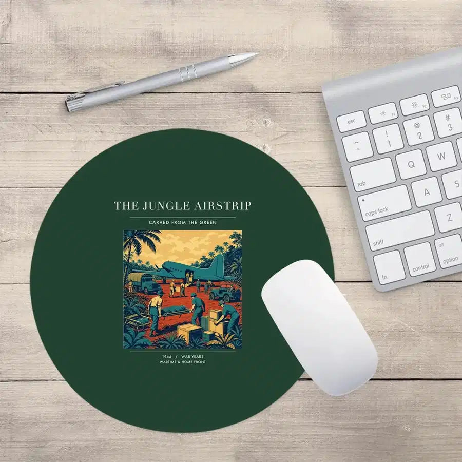 VINTAGE G4524 - The Jungle Airstrip - Designed Mouse Pads design on darkgreen round