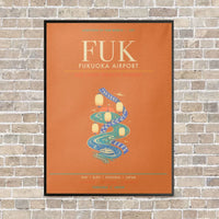 Thumbnail for Fukuoka Airport FUK - Canvas Framed - Orange