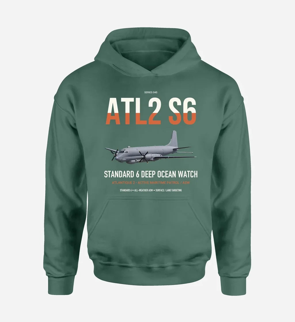 Atlantique 2 Standard 6 design on green double-side hoodie, single-side print