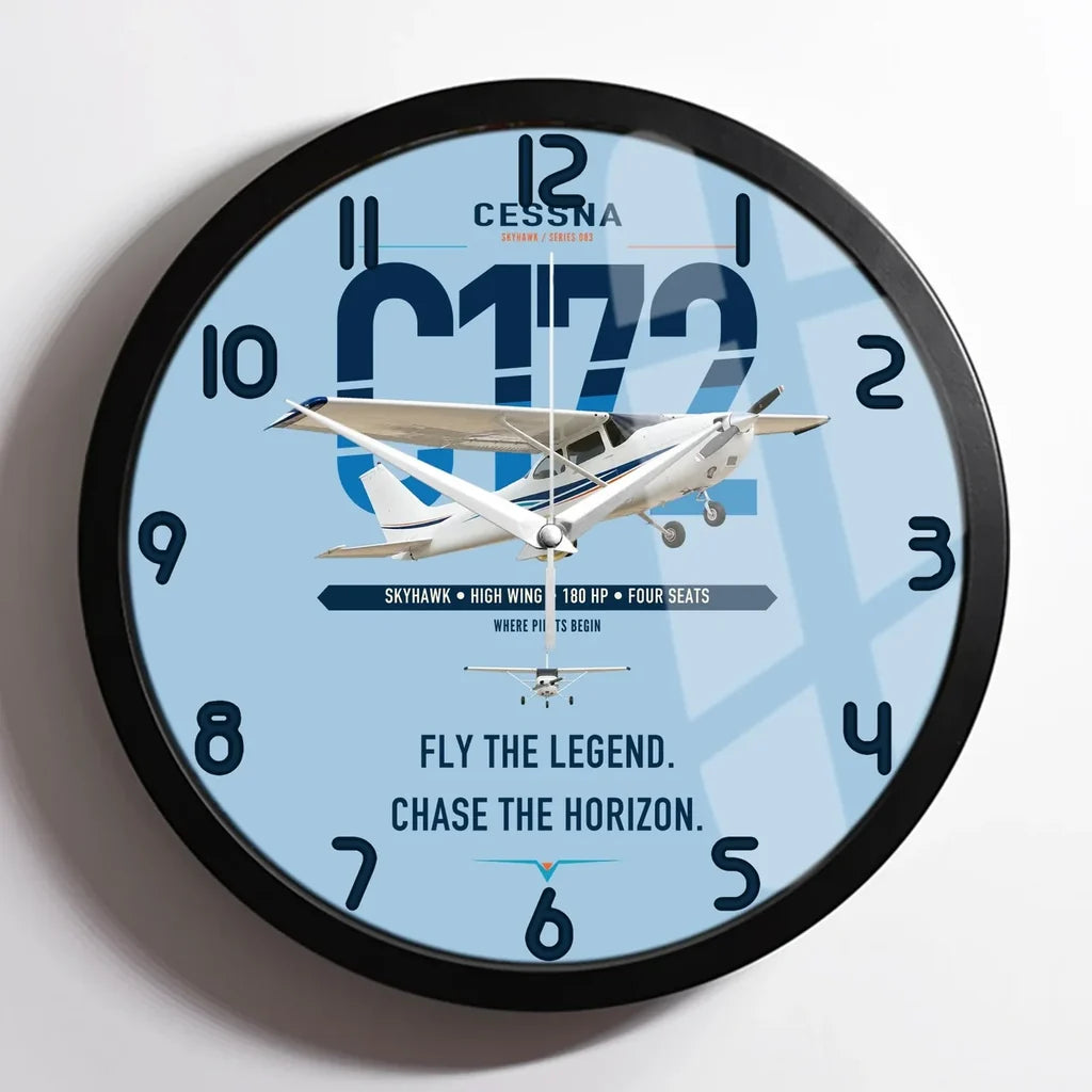 Cessna 172 Skyhawk design on light blue framed wall clock