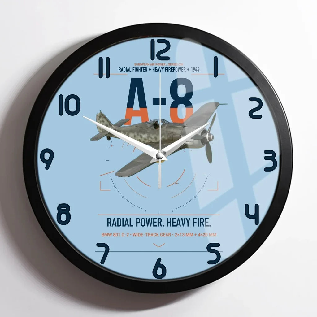 Focke-Wulf Fw 190A-8 design on light blue framed wall clock