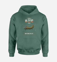 Thumbnail for Piasecki H-21C Shawnee design on green double-side hoodie, single-side print