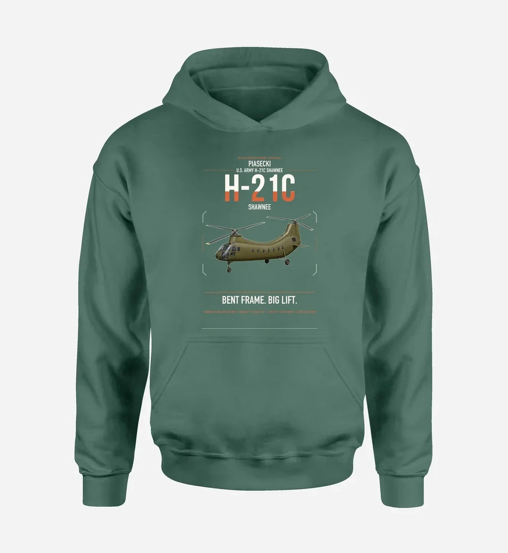 Piasecki H-21C Shawnee design on green double-side hoodie, single-side print