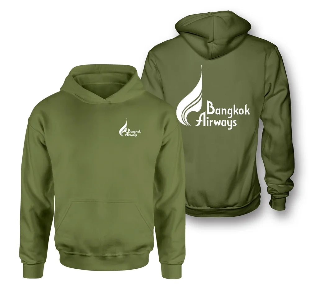 Bangkok Airways Airlines logo on green army double side hoodie