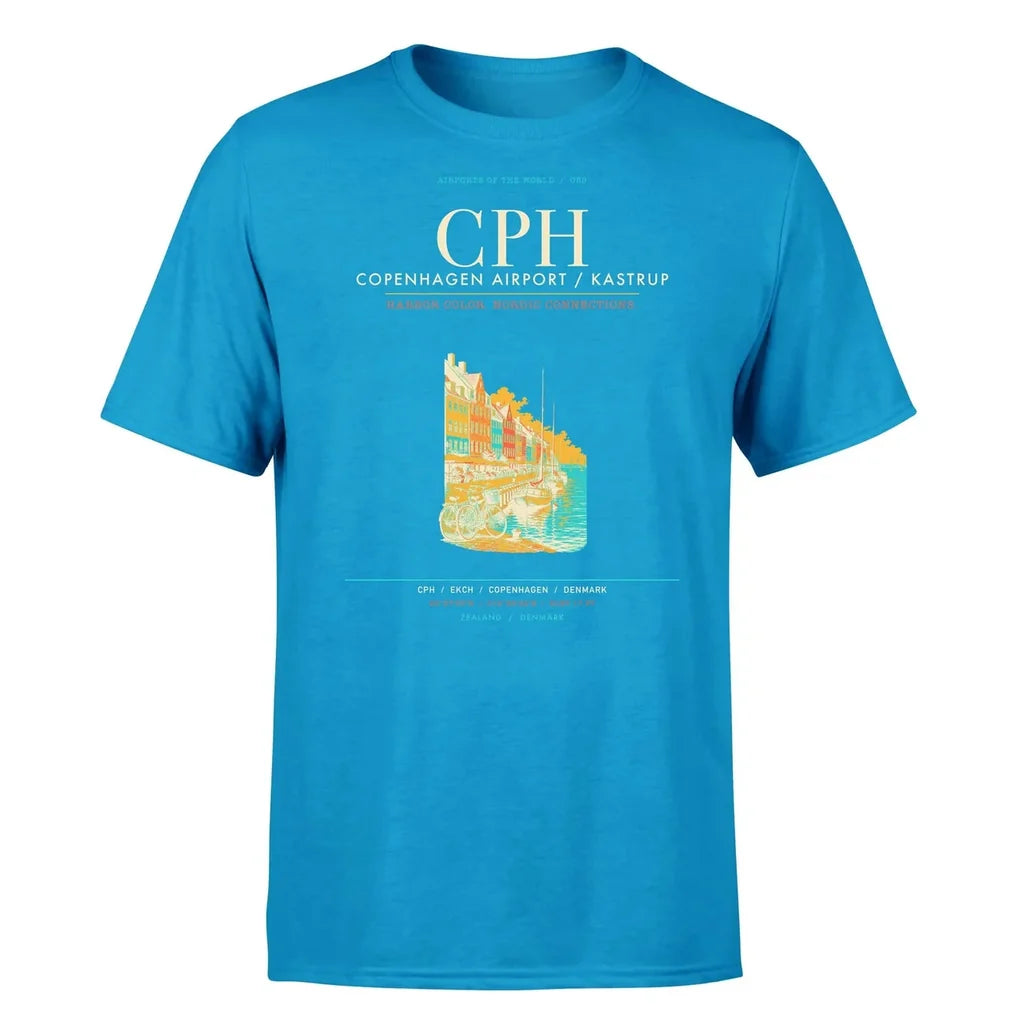 Copenhagen Airport (CPH) T-Shirt single-side front print in Turquoise | copenhagen-cph-airport-double-side-t-shirt