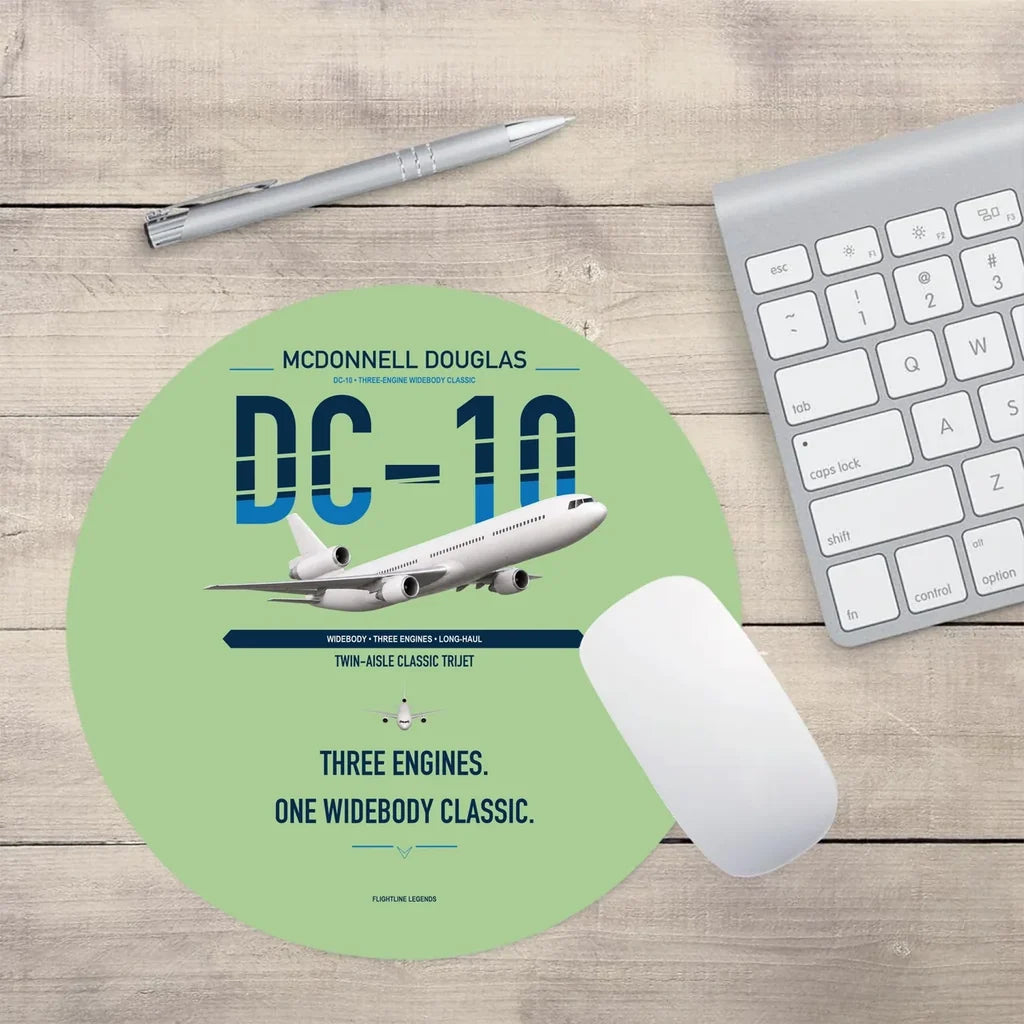 McDonnell Douglas DC-10 design on light green round mouse pad