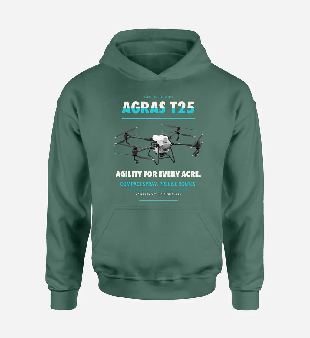 DJI Agras T25 design on green hoodie single side