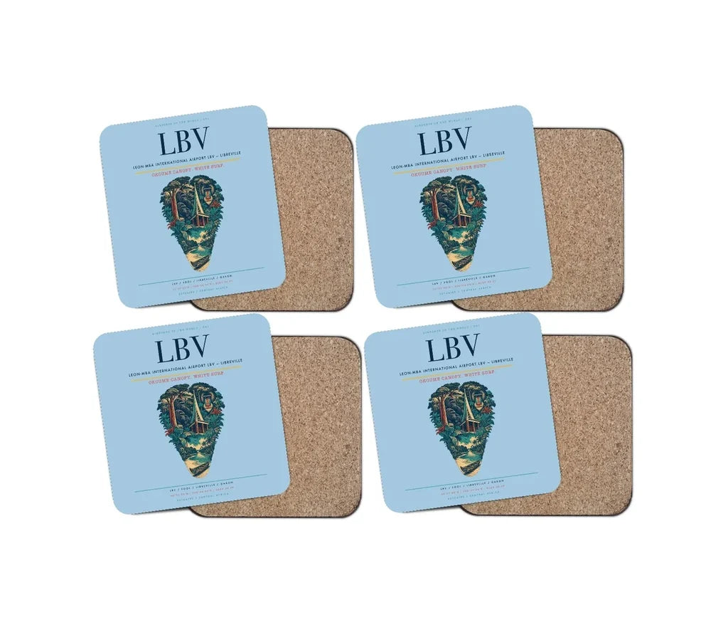 Leon-Mba International Airport (LBV) design on light blue 4 pieces set coaster
