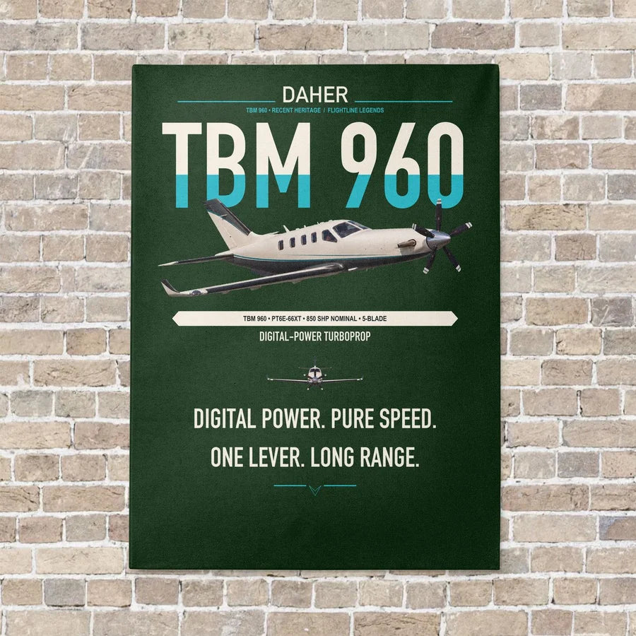 Daher TBM 960 vertical canvas print - no frame - dark green background