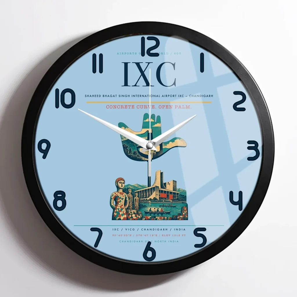 Shaheed Bhagat Singh International Airport (IXC) design on light blue framed wall clock